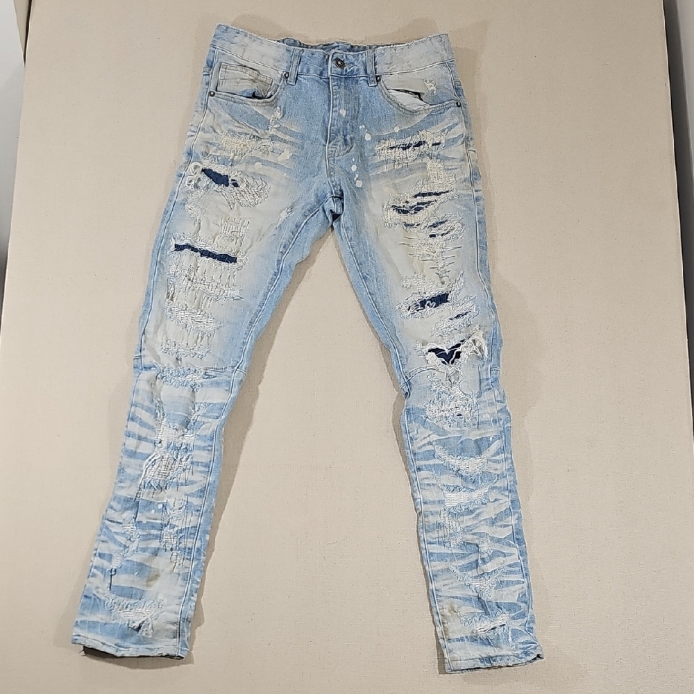 Smoke Rise Men's Light Blue Distressed Skinny Jeans